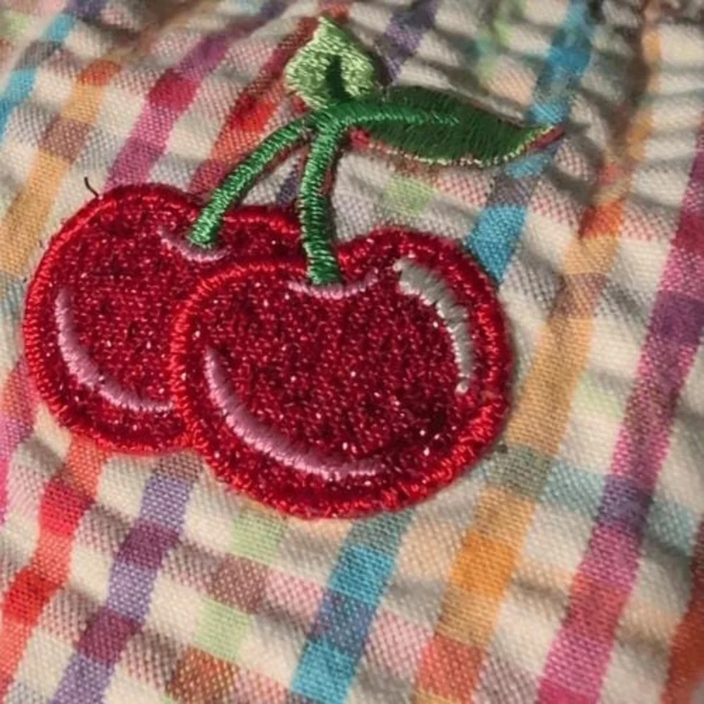 Oshkosh B'Gosh Y2K Infant Girls Rainbow Seersucker Dress Embroidered Cherry 🍒